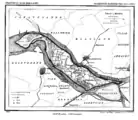 Rozenburg Island in 1867, just before the construction of the Nieuwe Waterweg, its planned route visible in the top left corner