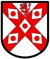 5 rustres—Argent; on a saltire gules five rustres argent, in chief a lion rampant of the second (gules)—Dalrymple of Woodhead, Scotland