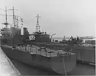 Disarmed Shisaka (left) and Yukikaze in Tokyo, after they were used to repatriate Japanese nationals from overseas, May 1947