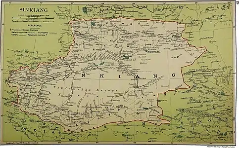 Map including the Afghanistan–China border (1917)