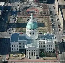 View of the Old Courthouse from the observation area at the top of the arch.  Kiener Plaza is directly behind it.