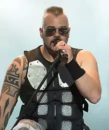 Brodén performing with Sabaton at Elbriot 2016