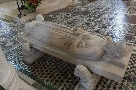 Geometric tile floor in Fleury Abbey in Saint-Benoît-sur-Loire