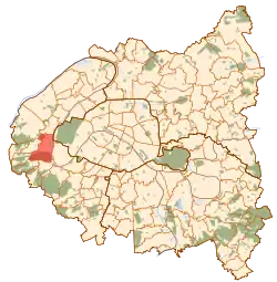 Location (in red) within Paris inner suburbs