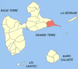 Location of the commune (in red) within Guadeloupe