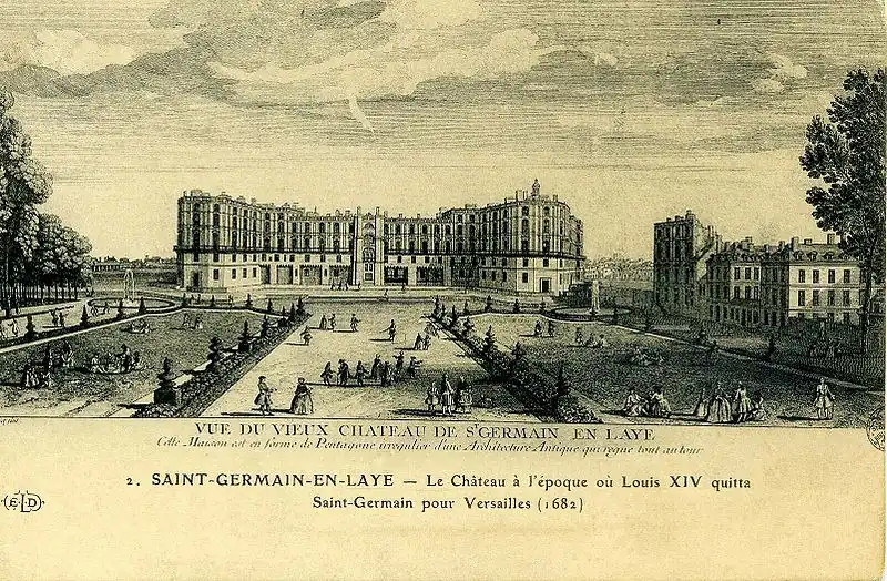 An engraving of the Château-Vieux de Saint Germain-en-Laye in 1725 seen from the garden