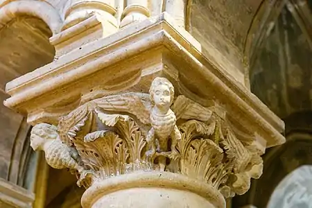 Column capital with sculpture of a harpy, half-woman and half-bird