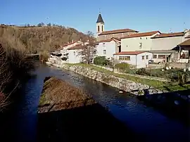 The village seen from the bridge on the Gier