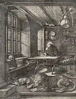 Hieronymus in Gehäus. Copper engraving, Albrecht Dürer 1514