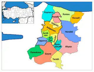 Map showing Erenler District in Sakarya Province