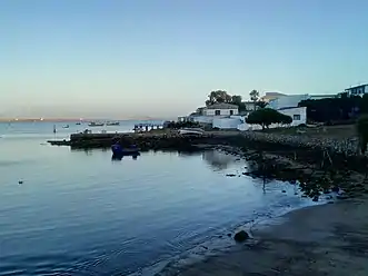 View of a fishing house situated near the center of the bay