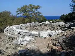 Foundation of the Arsinoeum at Samothrace, with the dedication slab at front