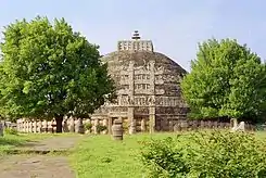 The Great Buddhist Stupa at Sanchi is the oldest existing structure in India, aside from the Indus Valley civilization ruins, and a World Heritage Site.