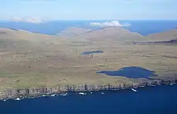 Island of Sandoy seen from a helicopter.