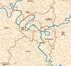 Location (in red) within Paris inner and outer suburbs