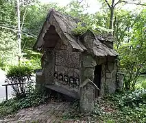 A fantastical mailbox designed by Frederick C. Sauer around 1930 in the Sauer Buildings Historic District in Aspinwall, Pennsylvania