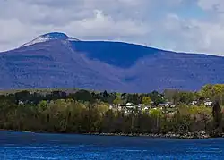 A view of Saugerties and Kaaterskill high point from the Hudson river.