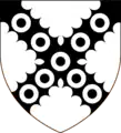 Argent on a saltire engrailed sable nine annulets of the field (Earl of Scarsdale)