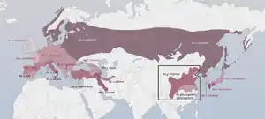 Map of subspecies distribution for long-tailed tits