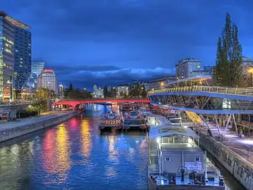 The Donaukanal by Schwedenplatz at night