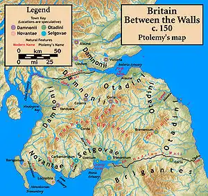 Peoples of northern Britain according to Ptolemy's 2nd-century Geography