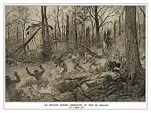 monochromatic artwork of marines fighting Germans in a forest