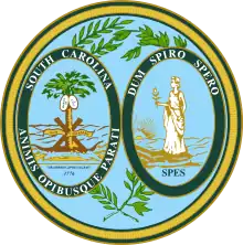 A state seal, containing images of a woman and a palmetto tree