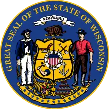 Seal of Wisconsin with banner of stars