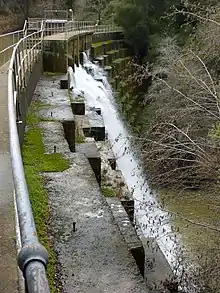 A photo showing a view across the top of Searsville Dam in 2013