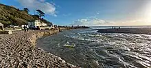 The mouth of the river after heavy rainfall from Storm Bella eroded part of the beach