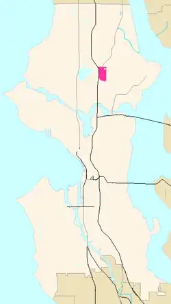 General location of Roosevelt (highlighted in pink) within Seattle