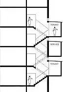 Service corridor, the section at tenant stairs.