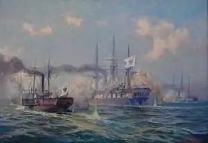 The Battle of Jasmund 1864 between Prussian and Danish vessels