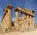 The columns of the Temple of Hera were re-erected, but most of the roof is missing.