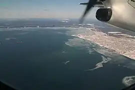 Aerial view, bay of Sept Îles, port and city of Sept-Îles