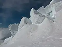 Seracs at Catalunyan Saddle in Tangra Mountains, Livingston Island in Antarctica