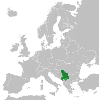 Map of FR Yugoslavia (green) in 2003, while Kosovo in light green