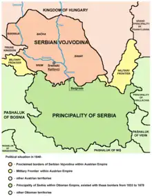 Principality of Serbia and Serbian Vojvodina in 1848.