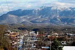 Seymour, with Chapman Highway on the left, and Bluff Mountain in the distance