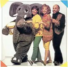 Sharon, Lois & Bram with Elephant in 1994