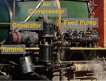 Dixiana accessory details (The device labeled "Feed Pump" is actually a Fire Pump which feeds water to a hose used for firefighting.  Dixiana uses two Nathan Monitor #6 injectors as boiler feed devices.)