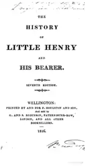 Page reads "The History of Little Henry and His Bearer". Seventh Edition. Wellington: Printed by and for F. Houlston and Son. And sold by G. and S. Robinson, Paternoster-Row, London, and all other booksellers. 1816