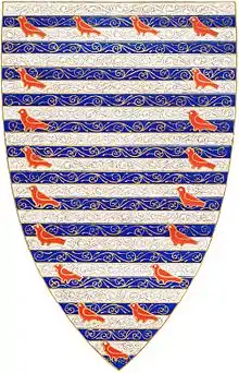 Arabesque diaper on the Heraldic shield of William de Valence, 1st Earl of Pembroke (d.1296) from his tomb in Westminster Abbey. Champlevé enamel