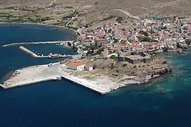 Aerial view of Sigri with the castle