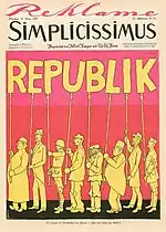 Munich Secession — Historical cartoon despicting the Weimar Republic as a 'republic without republicans.' Published in the politically daring and visually modern magazine Simplicissimus on 21 March 1927.