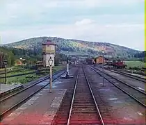 View from the rear platform of the Simskaia railway station of the Samara–Zlatoust Railway, c. 1910