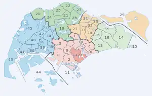 Subzones 27 to 33 in orange makes up the North-East Region of Singapore.