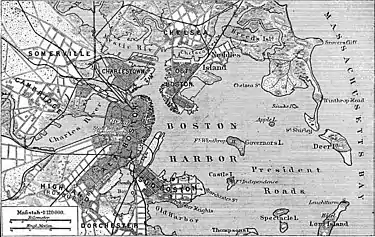 1888 map of Boston Harbor showing Castle Island as an island