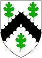 Arms of Smithson of Stanwick, Yorkshire (ancient): Argent, a chevron engrailed sable between three oak leaves erect slipped vert