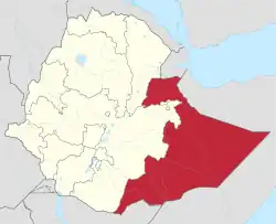 Map showing Somali Region in Ethiopia